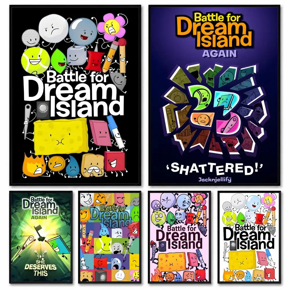 Battle For Dream Island BFDI Poster, Raumdekoration, Wandkunst für Zuhause, wasserfester Druck, Poster für Garage und Schlafzimmer, Geschenk