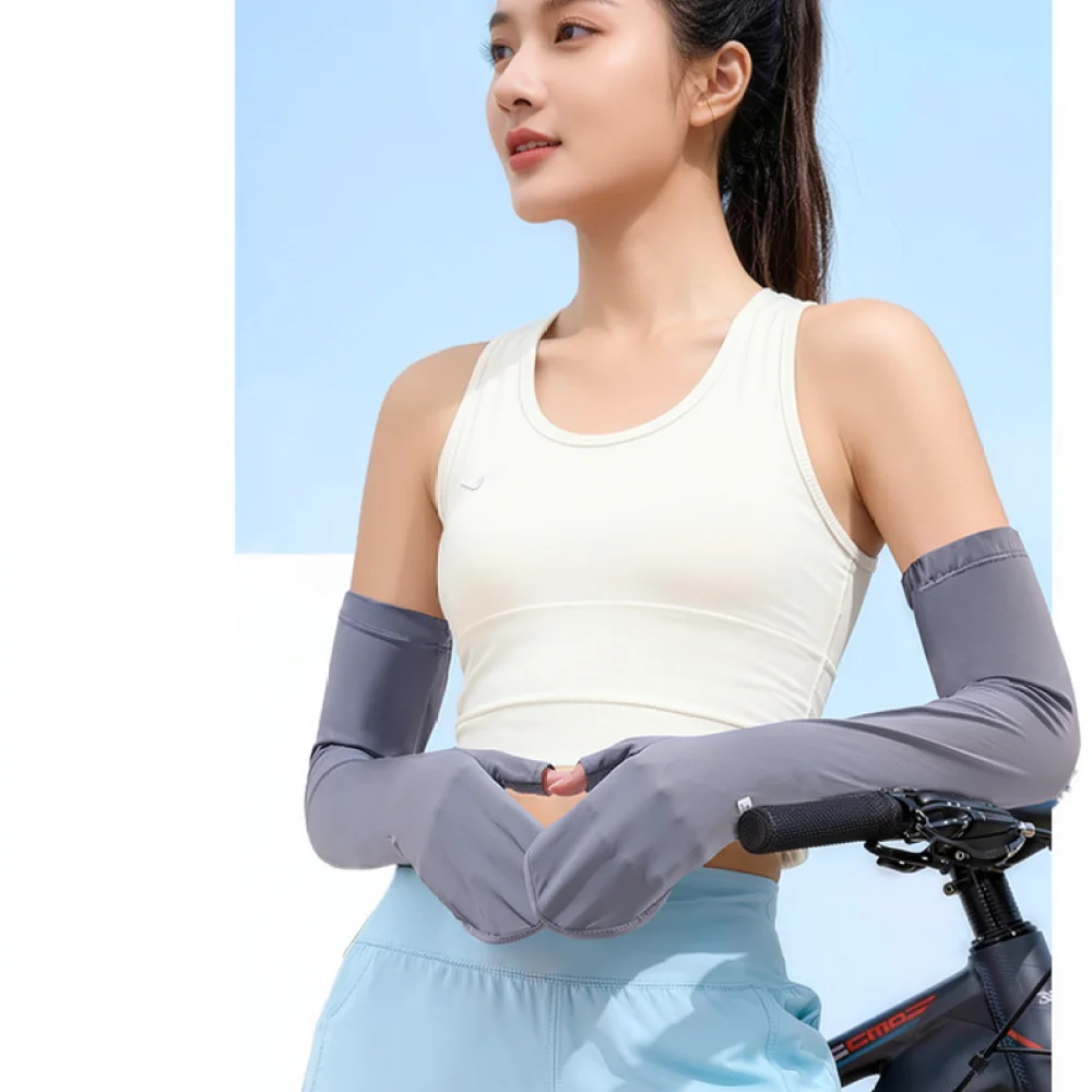 Nylon Sun Sleeves Fingerless Gloves Integrated Cooling Protection Anti Slip Arm Covers Breathable For Outdoor Cycling And Hiking