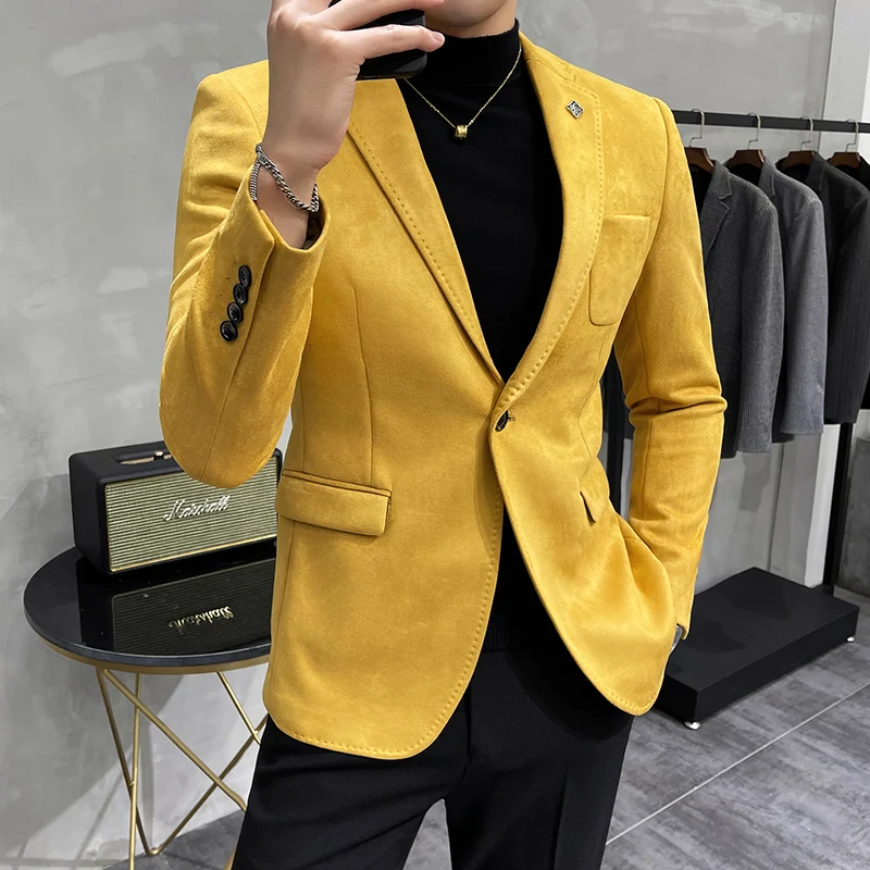 2023 High Quality Blazer Men\'s British Trend Premium Simple Business Elegant Fashion Casual Gentleman Slim Suit Deer Velv Jacket