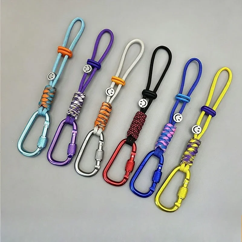 D Shape Carabiner Clip Protective Outdoor Fast Hanging Buckle with Woven Paracord for Water Bottle Backpack Use