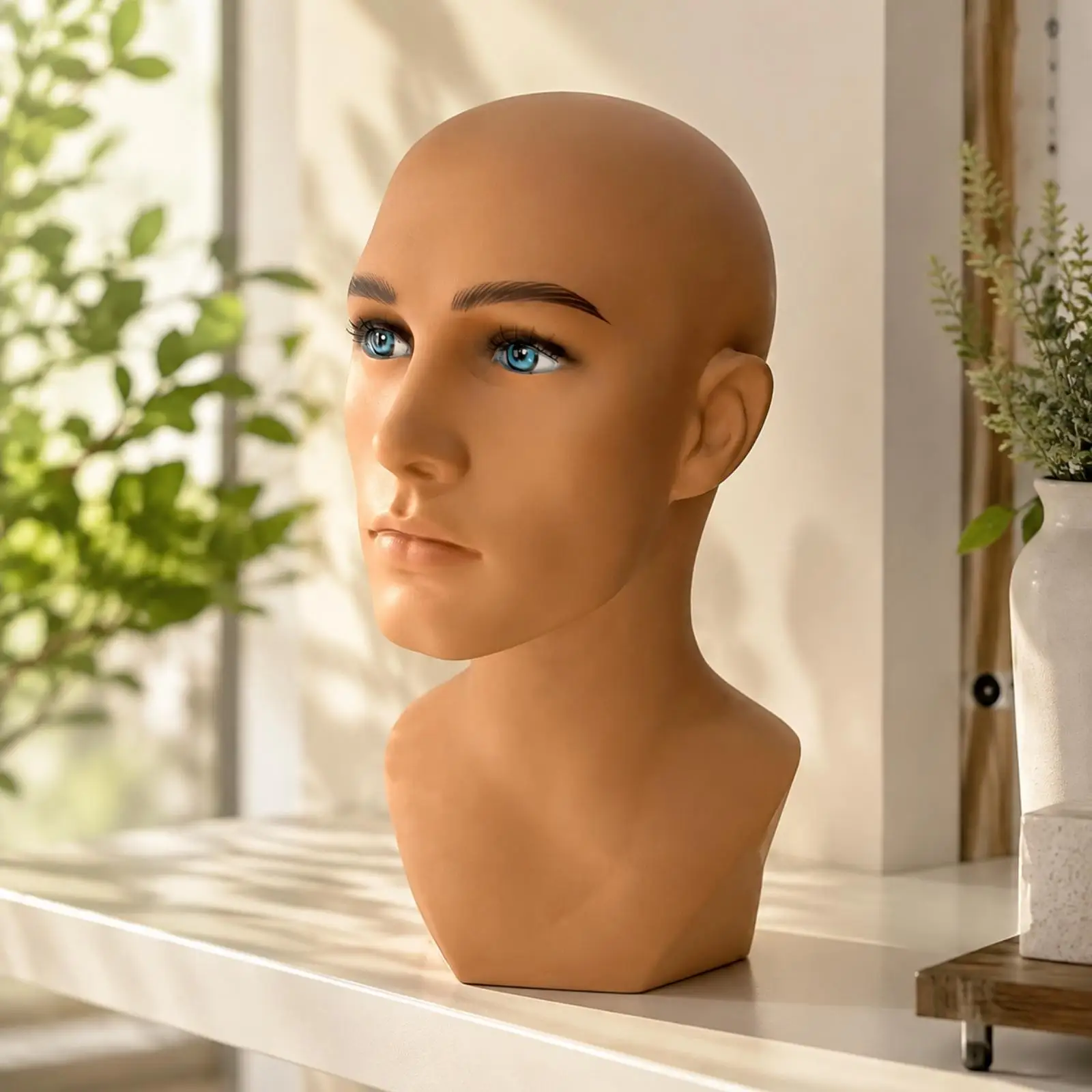 Half-Bust Mannequin Head All-Around PVC Mannequin Head with Base Tripod Compatible for Visual Merchandisers, Retail Display,