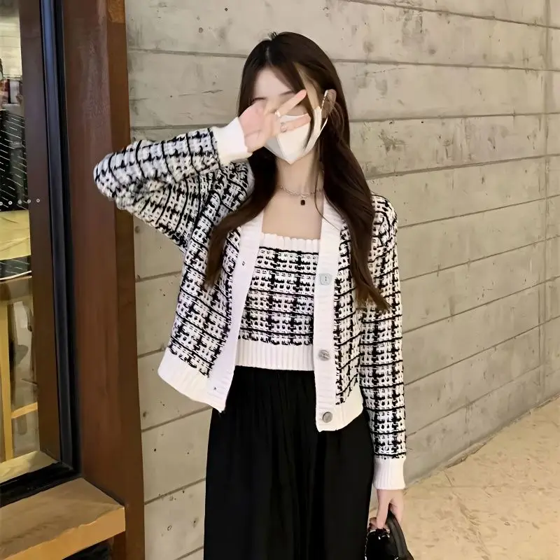 Cardigan Short Sweater Set Autumn Women Knitted Cardigan Sweater Outerwear Two-Piece Set Of Sweater Vest Cardigan Female Tops