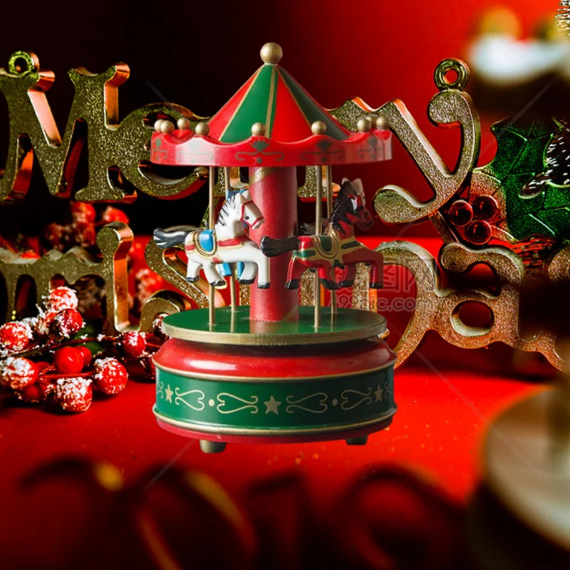 Music Box Christmas Gift Carousel Wooden Vintage Music Box Birthday Gift Children's Home Creative Decorative Ornaments