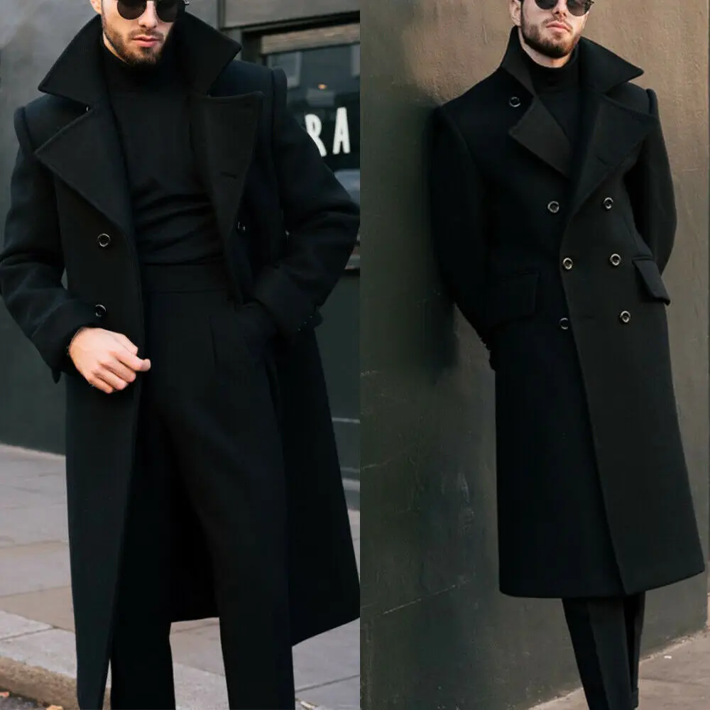 Men Long Coat Double Breasted Tailor-Made Woolen Blend Winter Warm Overcoat Tailored Blazer Men Suits