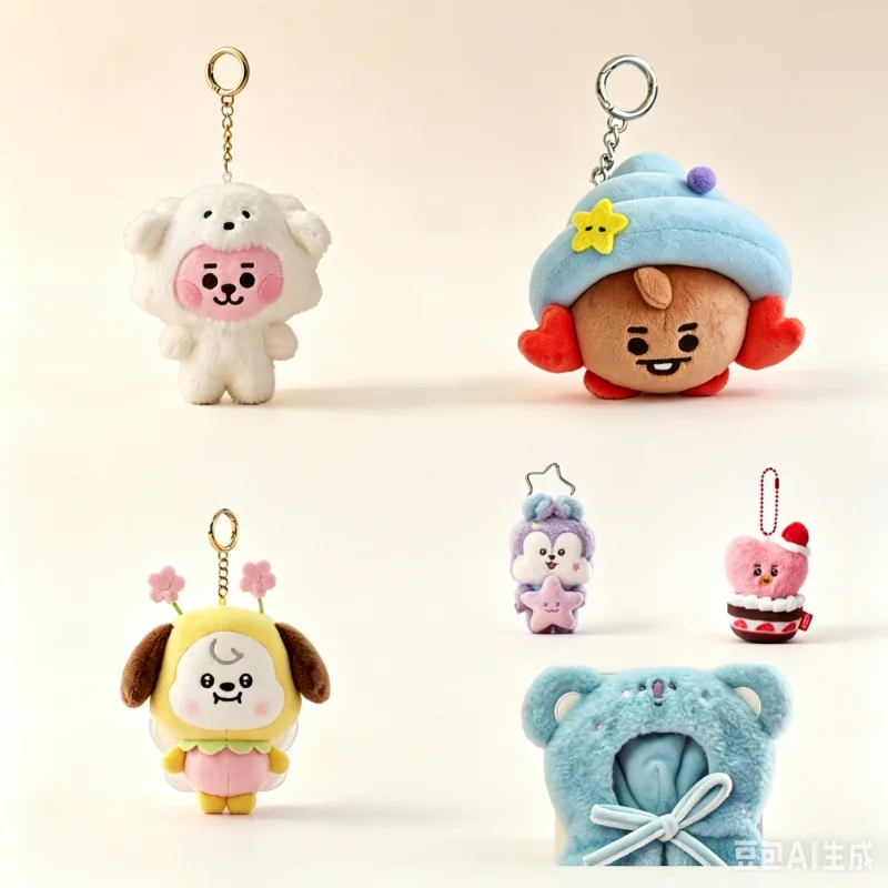 New Bt21 Tata Koya Shooky Chimmy Keychain Y2K High Color Value Cartoon Doll Q Version Doll Shape Creative Schoolbag Car Pendant