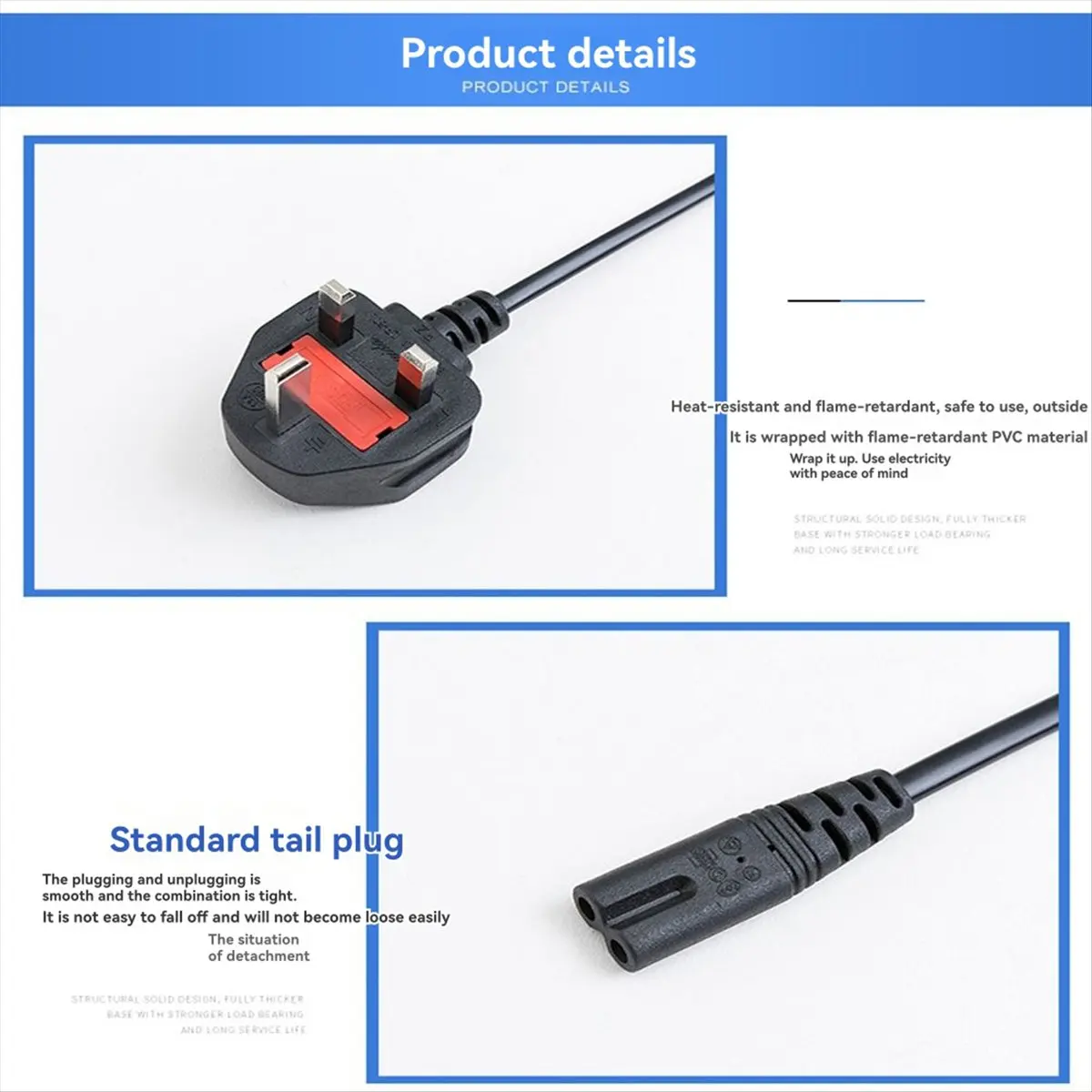 1.5m Large British Standard British Style 8-Shaped Plug with Fuse Camera Charger Power Cord UK Plug