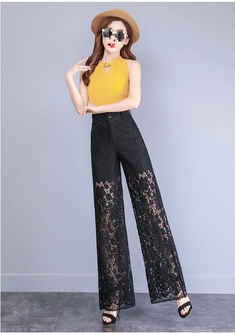 new spring summer office lady plus size brand female women girls lace wide leg pants