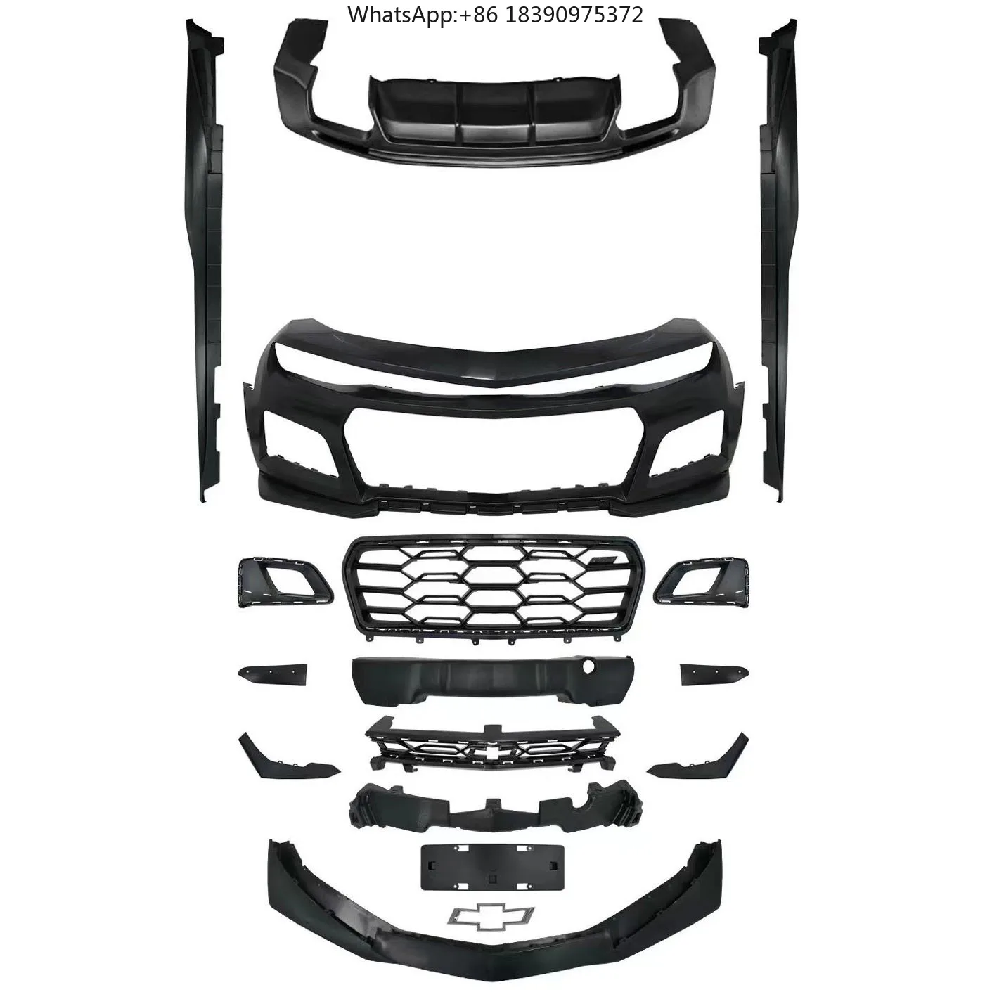 Front Bumper Compatible With 2016-2023 Chevrolet Camaro, 1LE Style PP Cover Conversion Lip Grille Grill Bodykit