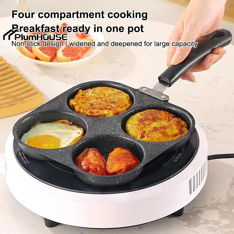 1pc Stainless Steel Non-Stick Skillet, Multi-Section Breakfast Pan With Burger & Egg Mold, Handle, Compatible With Gas Stove
