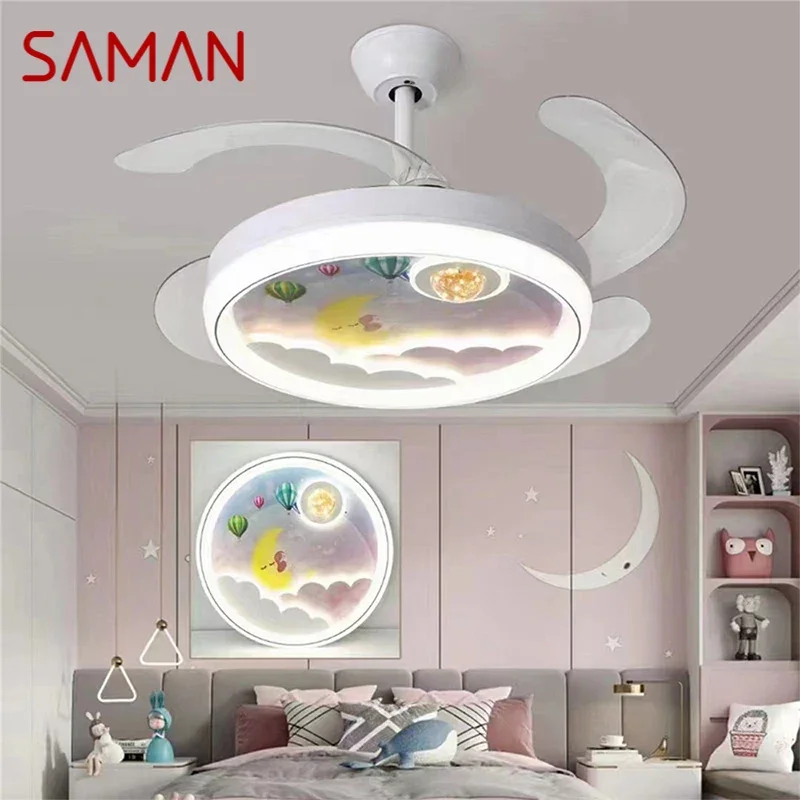 SAMAN Nordic Children Stealth Fan Light LED Modern Living room Restaurant Bedroom Ceiling Fan Light Remote Electric Fan Light