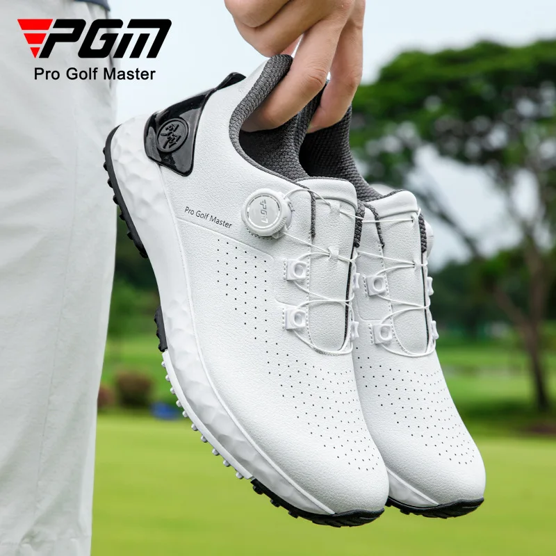 PGM Men's Golf Sport Shoes Summer Casual Damping Sneakers Auto Lacing Breathable Microfiber Anti-Slip XZ421