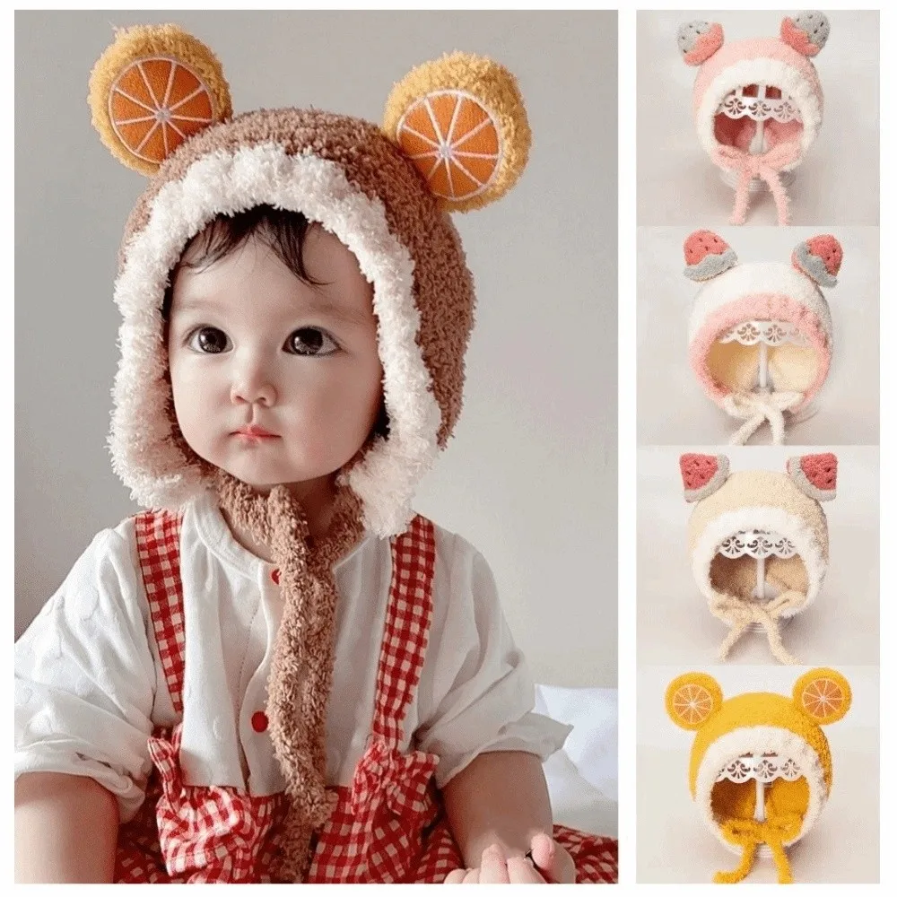 

Lovely Fleece Fruit Ear Hat Winter Plush Baby Beanie Cap Warm Thick Ear Protection Hat Outdoor