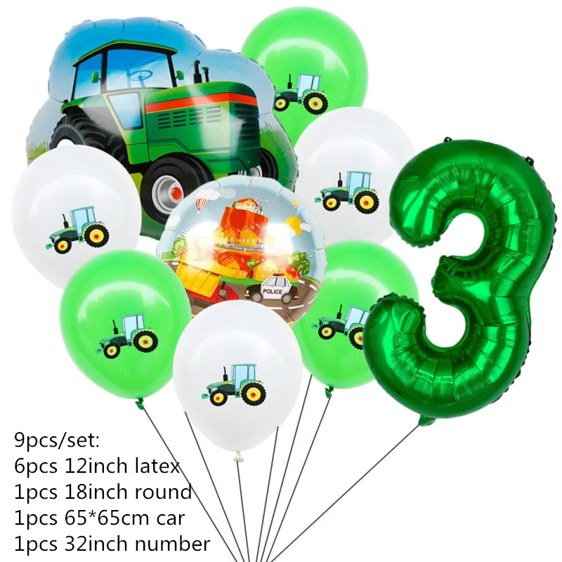Grüner Bauernhof-Traktor, Mottoparty-Dekoration, Bagger, Fahrzeug, Geburtstag, Teller, Banner, Ballon, Cupcake-Topper, 1. 2, Partyzubehör – Detail 10