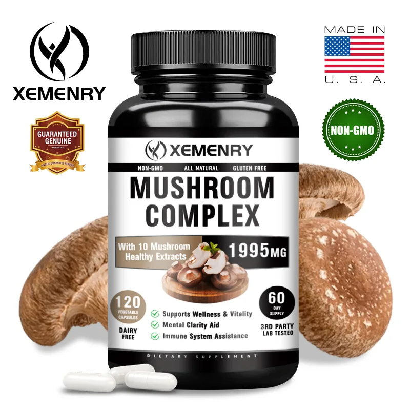 

Mushroom Complex Supplements - Promotes Brain Health, Enhances Immune Function, and Helps Improve Memory and Concentration