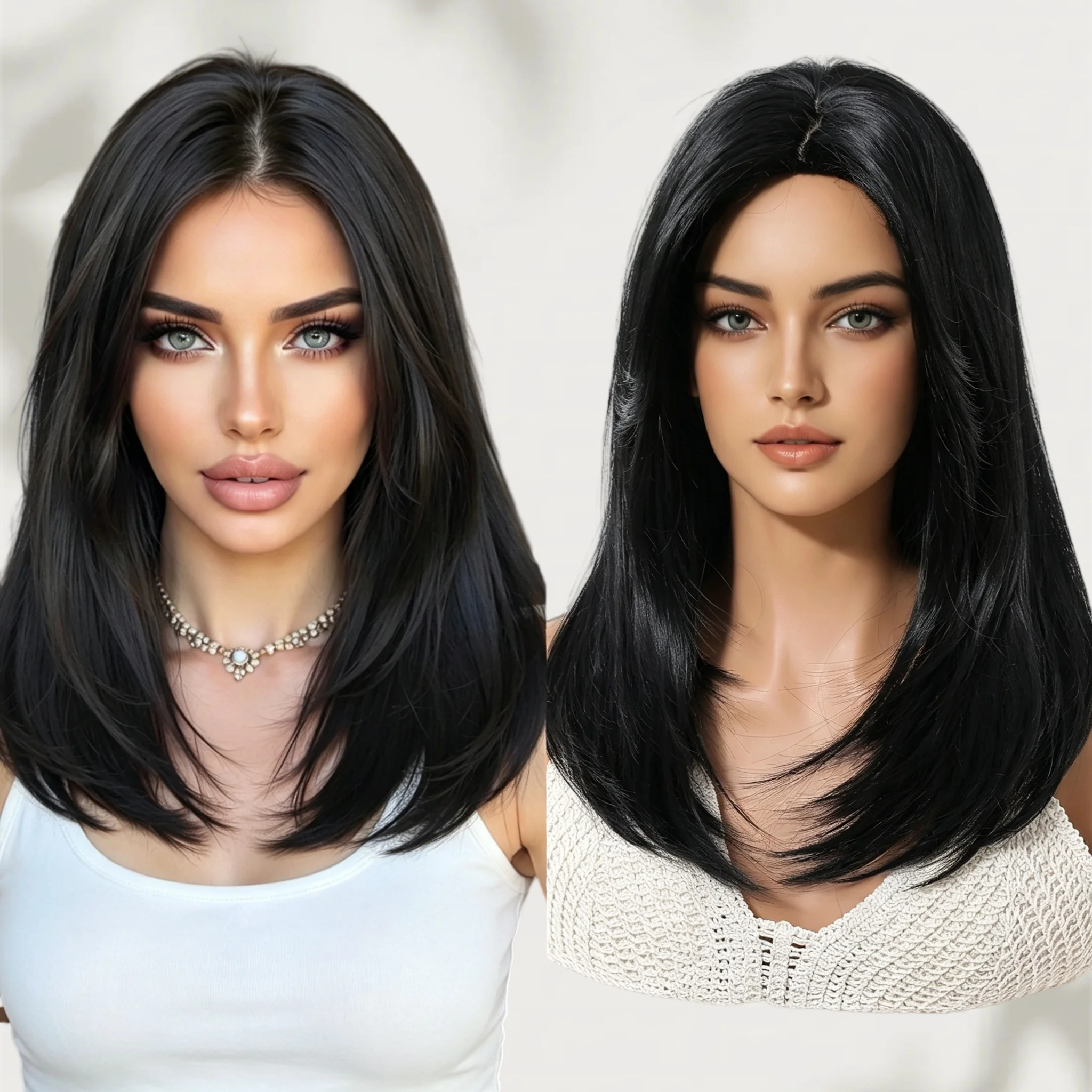 Women Ombre Gold Wig Medium Length Full Head Synthetic Hair Heat Resistant Halloween Cosplay Party Daily Wear