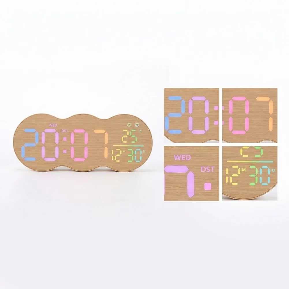 Wall Clock with Fabric Face and Dual Placement Options Wall or Desk Stand LED Light Temperature and Calendar View