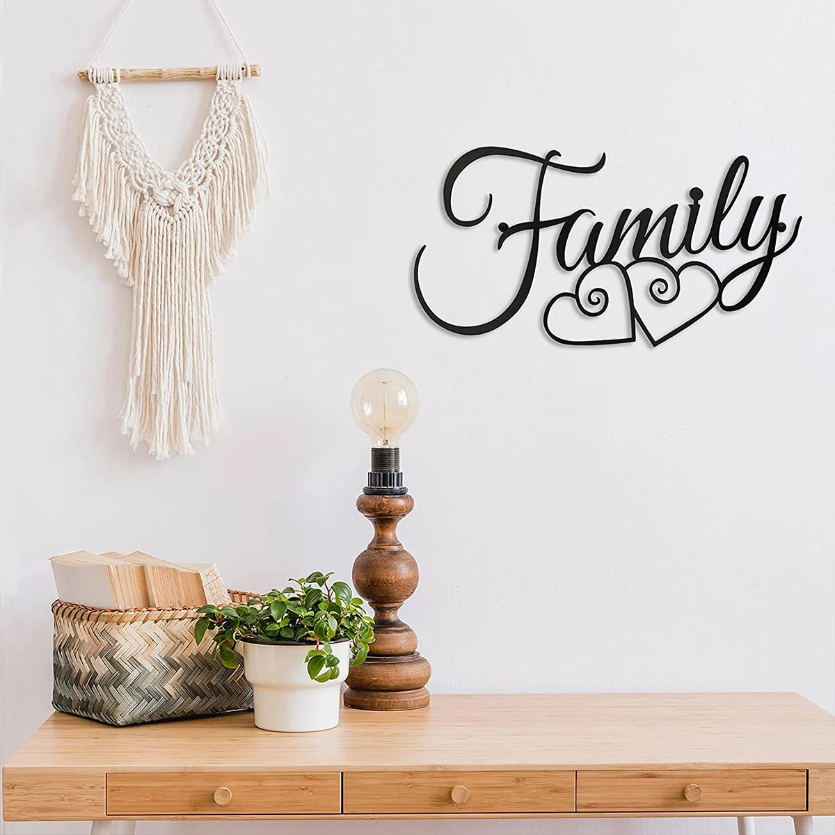 Family Letter Signs Metal Family Wall Decor Black Word Silhouette Art Plaque Living Room Dining Room Ornament Rustic Wall Sign