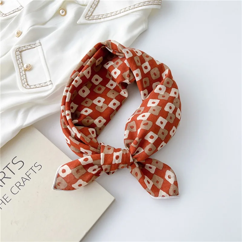 Cotton Linen Small Square Scarf Shawls Striped Floral Hair Scarf Hairband Decorative Scarf Headband Handmade Korean Fashion