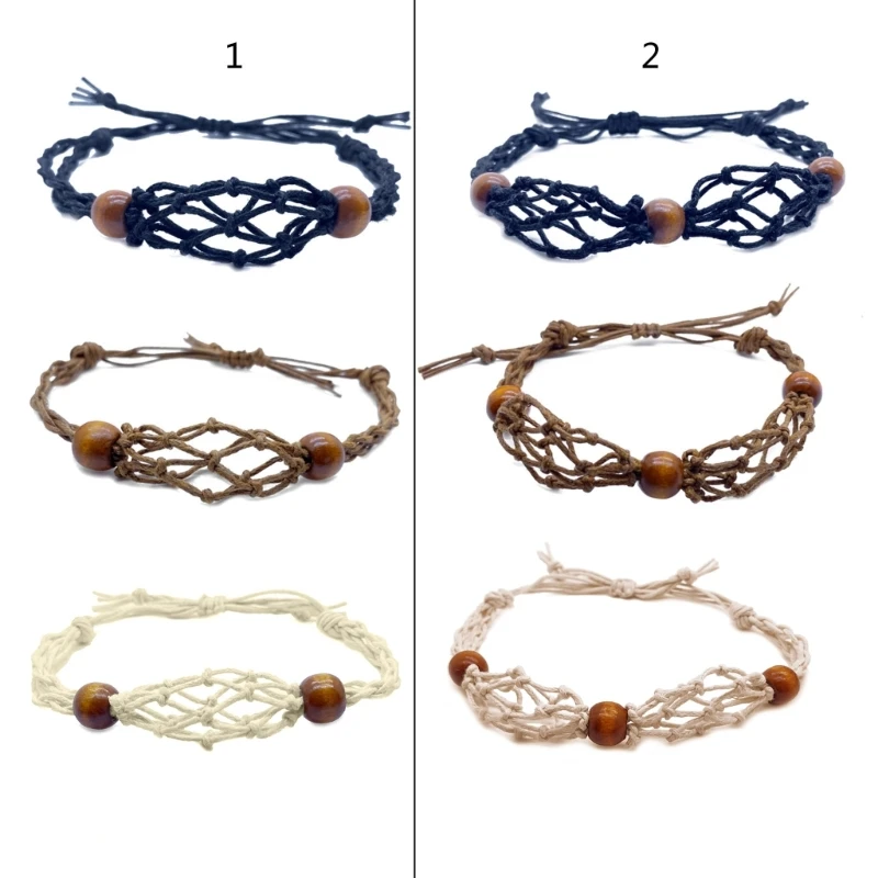 F42F Empty Stone Holder Bracelet Crystal Holder Bracelet Adjustable Rope Bracelet Cord Handmade Woven Netted Cage Holder