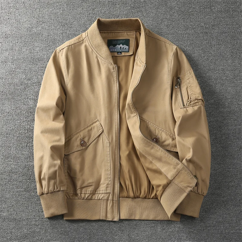 Men's Autumn Outwear Retro Style Solid Color Cotton Thick All Match Jacket Thick Sports Jacket Stand Collar Spring Coat