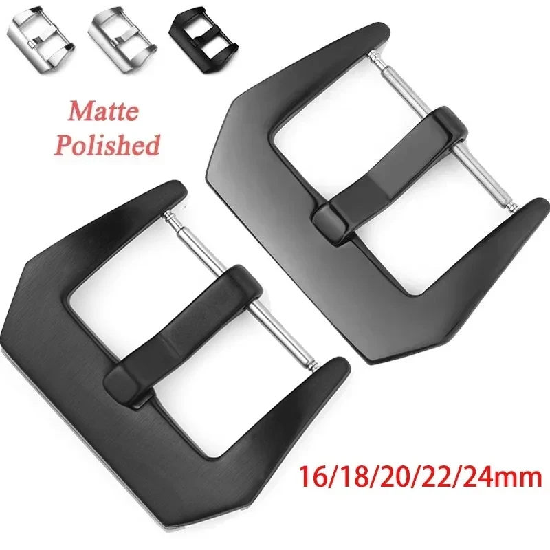 316L Stainless Steel Buckle 16mm 18mm 20mm 22mm 24mm Band Matte Polished Pin Clasp Silve Black Metal Watch Buckle