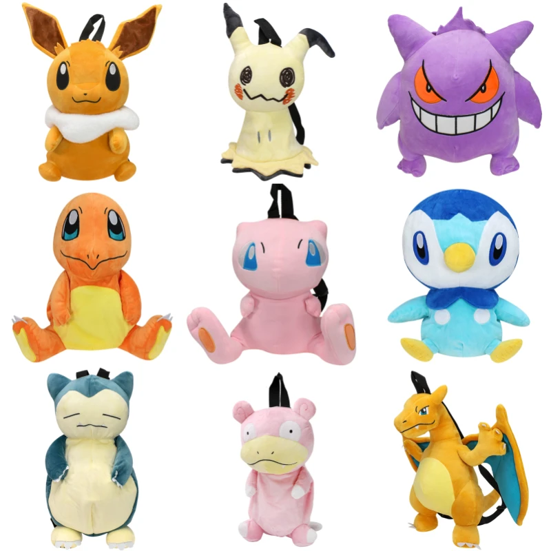 Kawaii Pokemon Mimikyu Snorlax Gengar Charizard Eevee Rugzak Pluche Speelgoed Charmander Piplup Mew Slowking Peluche Schooltas Poppen