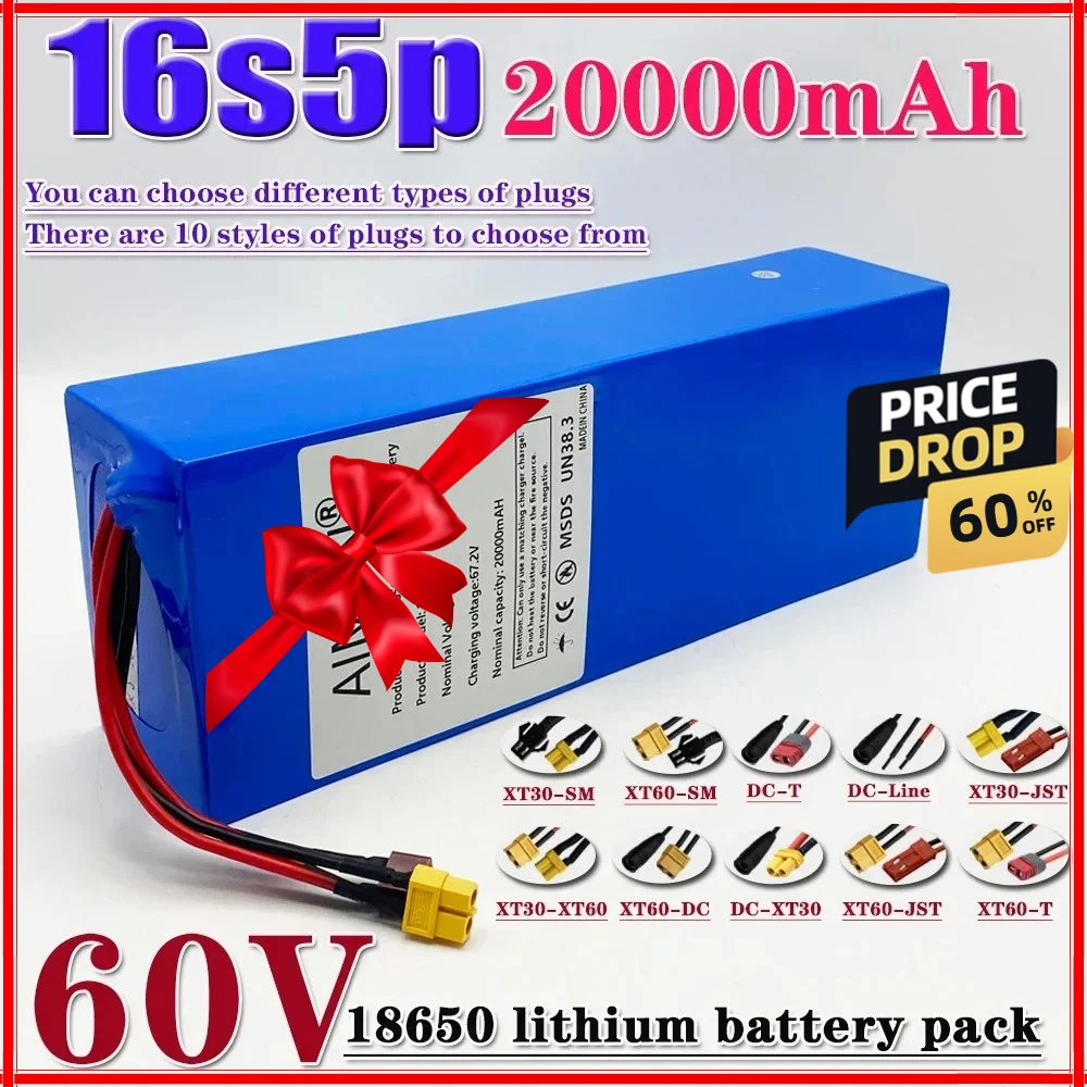 

60V 16S5P 20Ah Lithium Ion Battery with 100% Real Capacity 60V 1800W Battery 18650 original battery