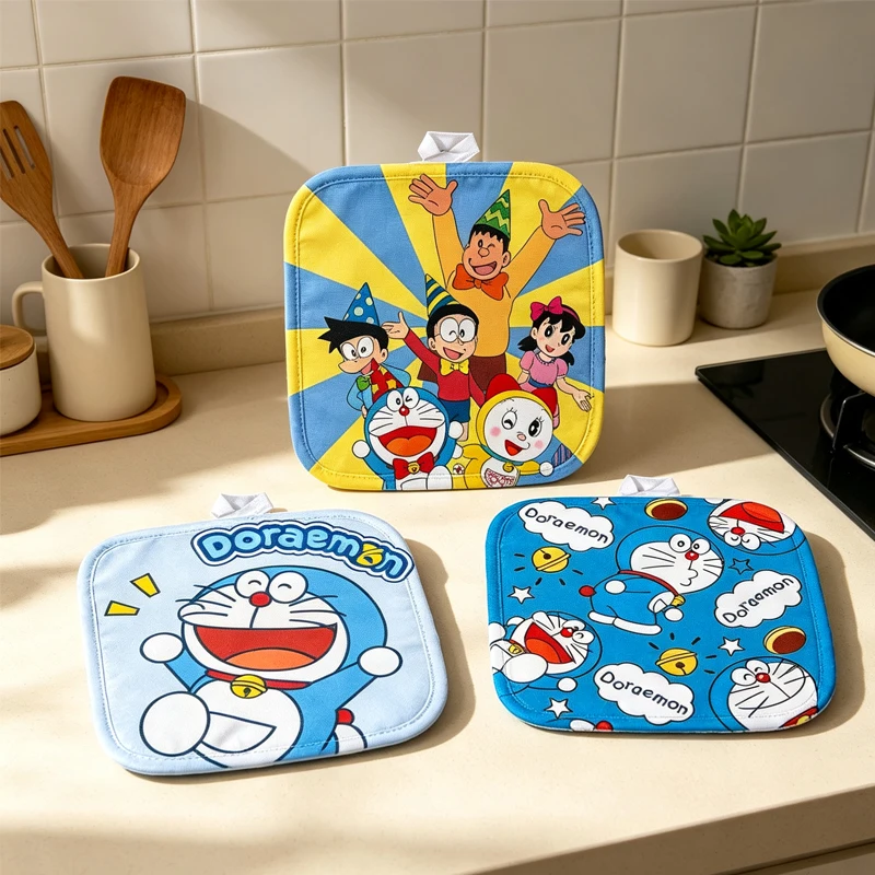 Doraemon Pot Holder Thermal Sublimation Square Hot Pad Anime Cartoon Non-Slip Heat Resistant Kitchen Oven Pad for Cooking Baking