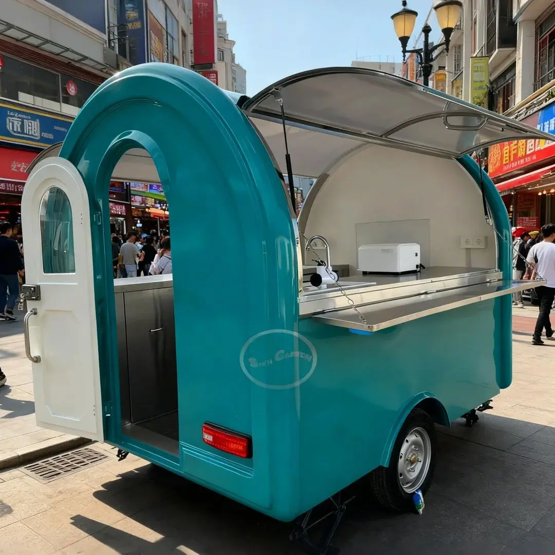 

Outdoor Food Trailer Main Body Fresh Turquoise Color Beautiful And Practical Overall Appearance Food Truck Trailer