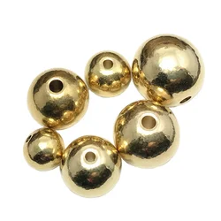 Cuentas espaciadoras sueltas para fabricación de joyas, Metal de latón macizo redondo, Color dorado claro, 4mm, 5mm, 6mm, 8mm, 10mm, 12mm, 14mm, 16mm, 18mm