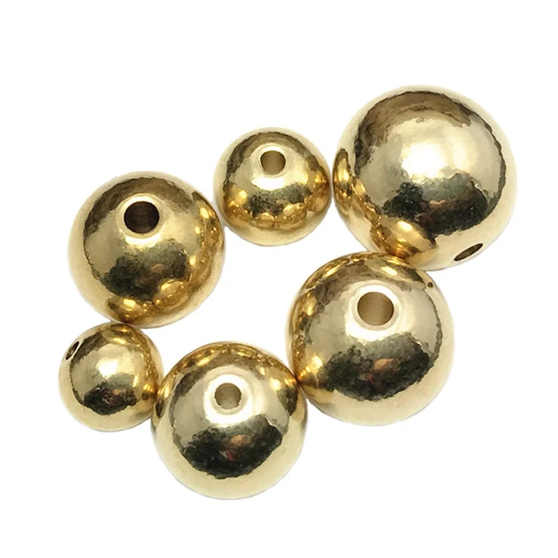 Light Gold Color Round Solid Brass Metal 4mm 5mm 6mm 8mm 10mm 12mm 14mm 16mm 18mm Loose Spacer Crafts Beads for Jewelry Making