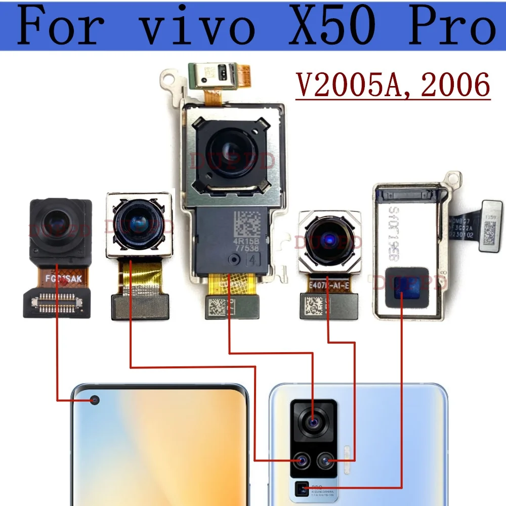 Original Small Front Camera For Vivo X50 Pro V2005A, 2006 Wide Periscope Telephoto Back Main Big Rear Camera Flex Cable