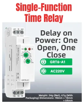 GRT6-A1 T'ime Delay Relay 0.1s-10 Days Adjustable On Delay T'imer 1NO1NC DIN Rail Mount For Industrial Automation Control