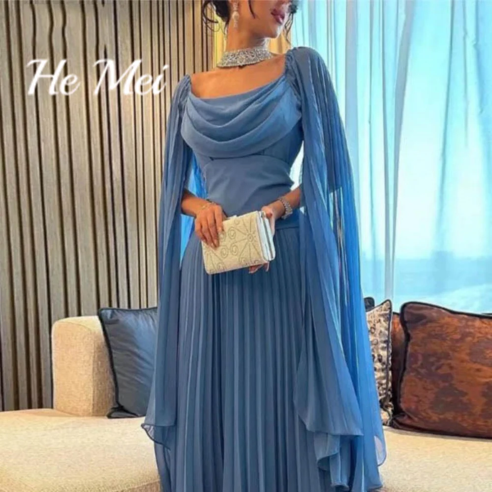 He Mei Elegant Formal Occasion Dress For Women Floor Length Scoop Collar Evening Gowns A Line Chiffon Prom Dresses فساتين السهرة