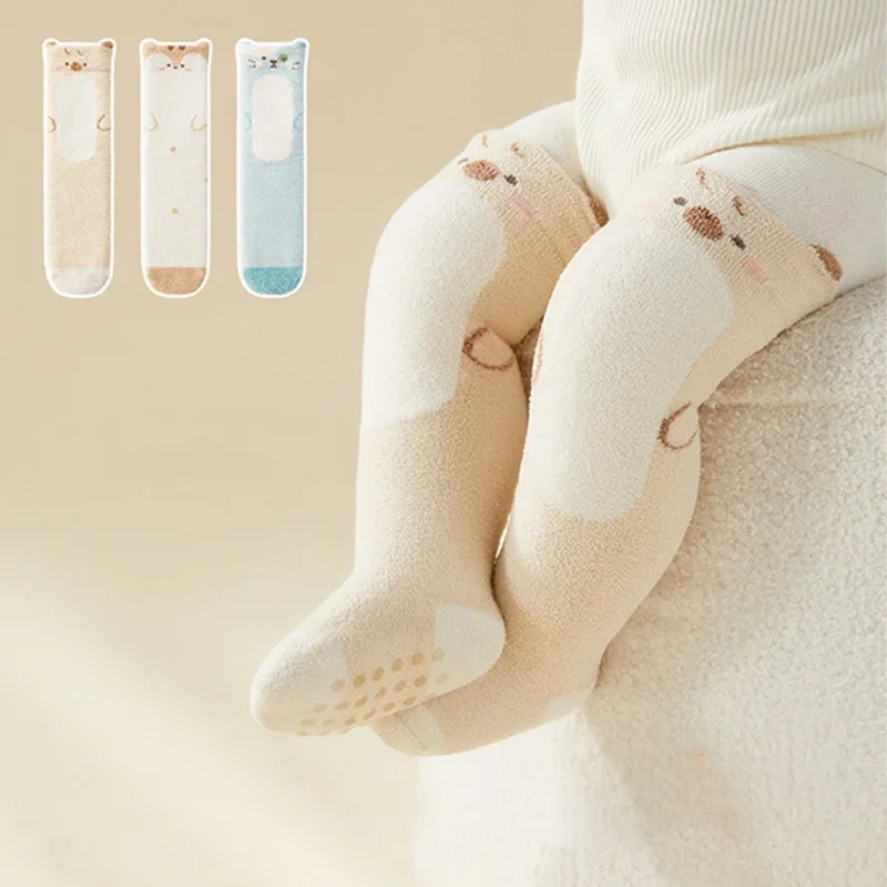 

3 Pairs Thick Warm Baby Knee High Socks Seamless Soft Cotton Socks Breathable Infants Toddlers Baby Girl/Boy Socks 0-3Y