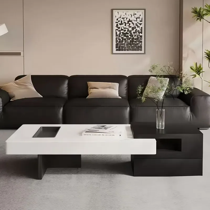 2025 New Italian Light Luxury Minimalist Modern Square Rectangular Coffee Table Small Apartment Rock Slab Living Room