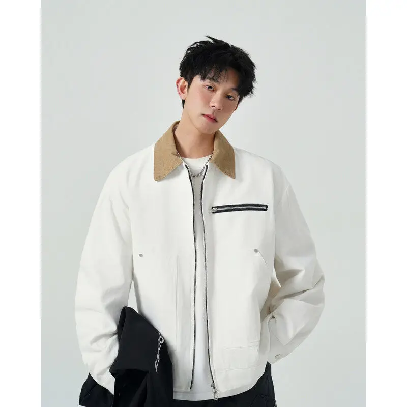 

TANGZ Studio, американская рабочая одежда в стиле ретро, мужская рабочая одежда с воротником-стойкой Detroit, повседневная свободная посадка на молнии, весна-осень