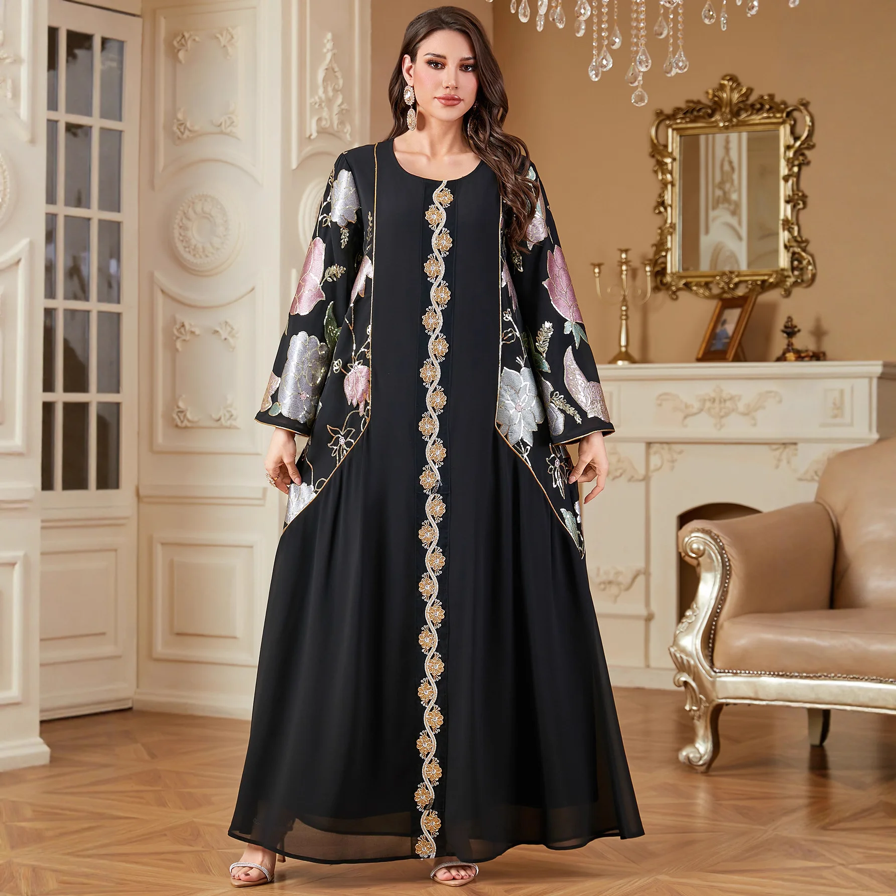 عباية أنيقة دبي قفطان للنساء فستان ماكسي إسلامي ترتر مطرز جلابية قفطان مغربي نسائي رداء تركيا فستان حفلة عباية