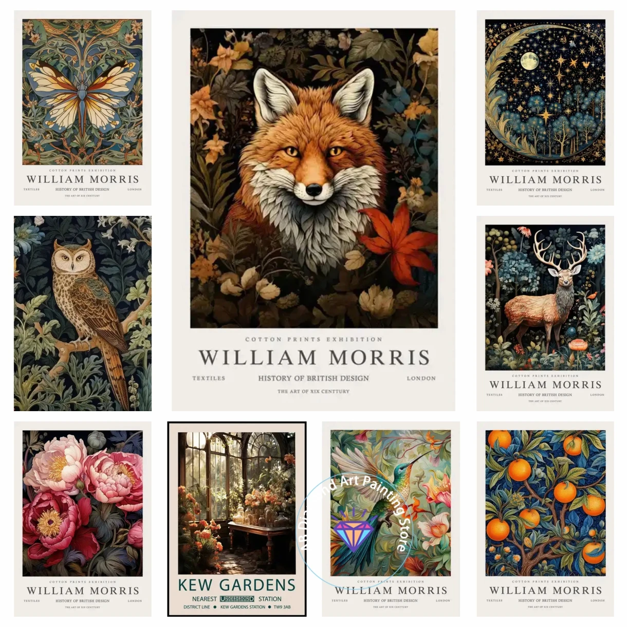 

Vintage William Morris Exhibition Butterfly Moon, Stars 5D AB Diamond Painting Art Painting Photos Living Room Home Decoration