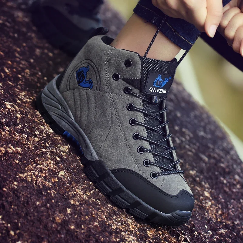 

Outdoor High-top Boots Women Anti-slip Thick-soled Breathable Plush Men Shoes Wear-resistant Shock-absorbing Hiking Shoes Men
