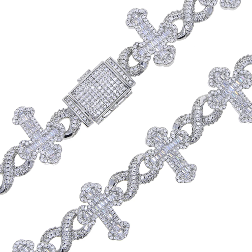 New Iced Out Cross Infinity Charm Bracelet Micro Paved Cubic Zirconia Cuban Chain For Women Men Hip Hop Rapper Jewelry