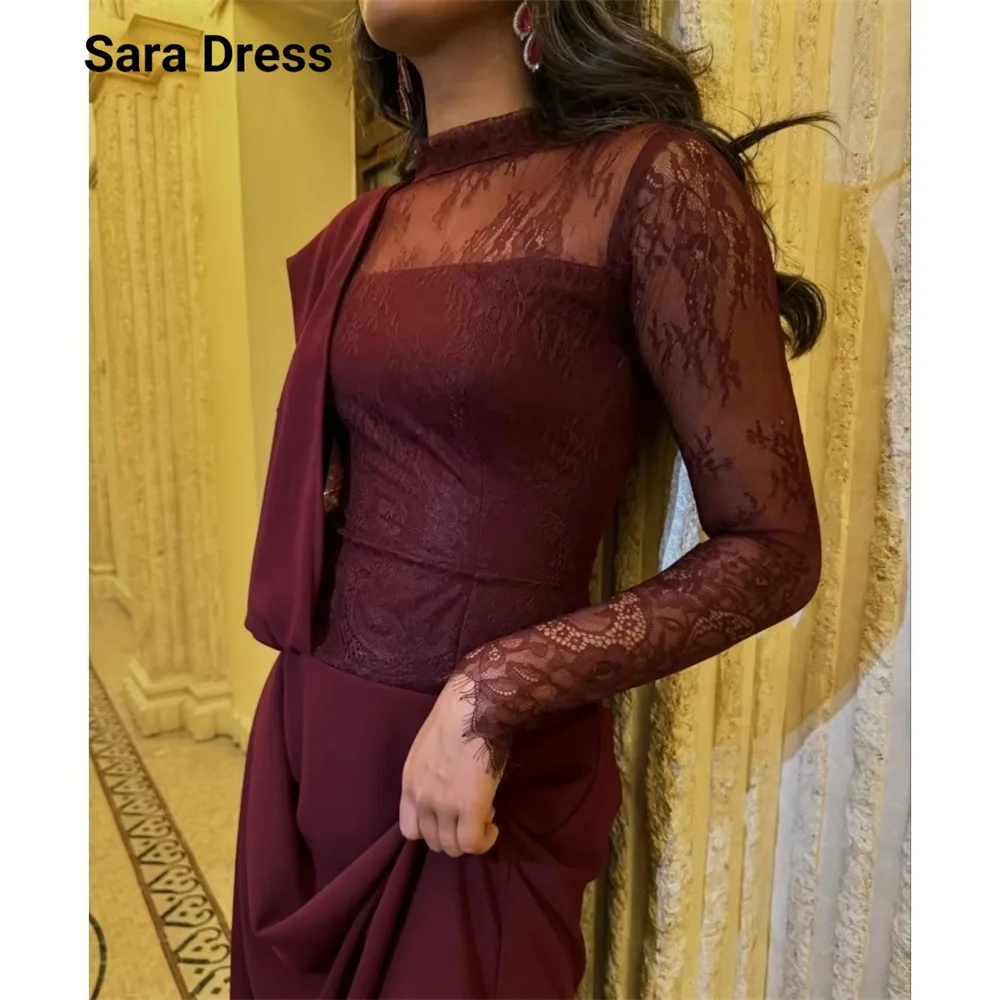 

Sara Custom Lace Long Sleeve Burgundy Long Sleeve Chic Wedding Evening Dress for Event Ball Gown Dress 2026 Woman Dresses Women