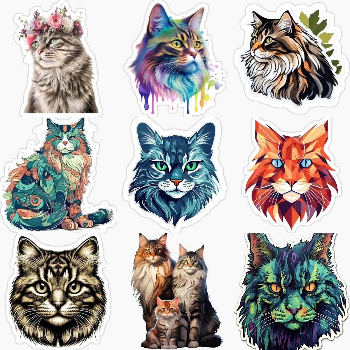 Maine Coon Cat Cute Pets Personalized PVC Stickers for Decorate Car Van Truck Fridge Window Helmet Bumper Decal Accessories