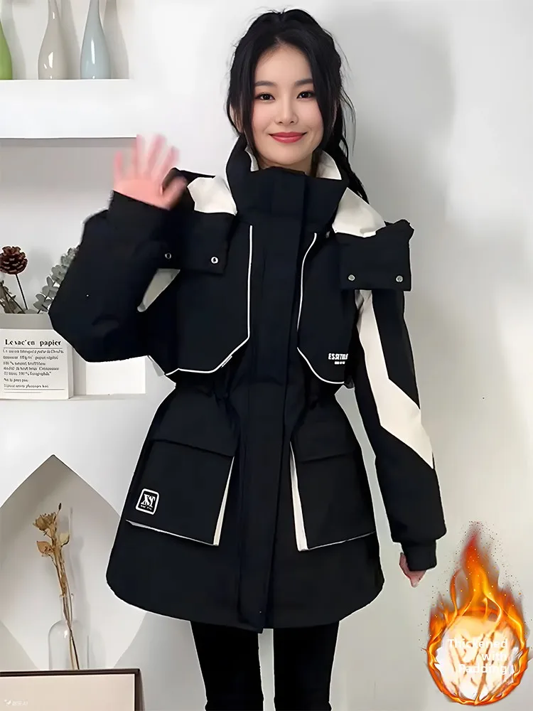 

Winter New Women's down Parka Coat Warmth Fleece Zipper Closure Hooded Regular Sleeve Lengthened Polyester Fiber Thickened