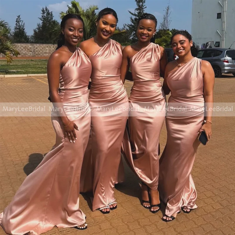 

Платья для подружек невесты пыльно-розового цвета на одно плечо для женщин, длинные свадебные платья на заказ, платья-русалки для свадебных вечеринок, vestidos damas de honor bodas