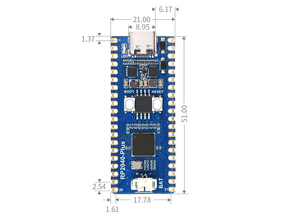 RP2040-Plus microcontroller upgrade is based on the official RP2040 dual-core processor 16MB Flash on chip