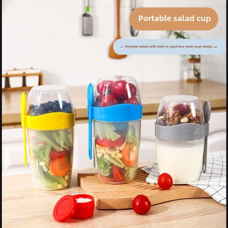 Portable Salad Cup Take-away Breakfast Cup High-value Lidded Spoon Household Large Capacity Oatmeal Soy Milk Cup Office Workers