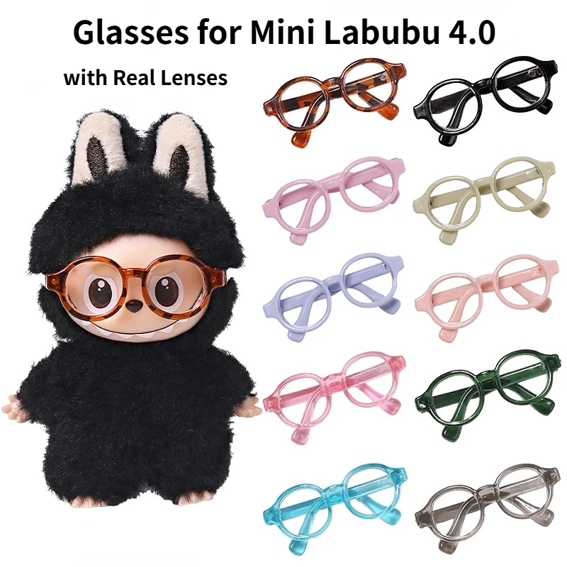 Glasses with Real Lenses For 10cm 4th Gen Mini Labubu Heart Code Vinyl Doll Miniature Eyewear Accessory for Display Collection