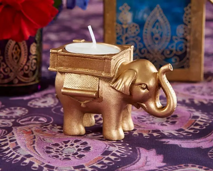 10pcs/lot golden Lucky Elephant Antique Ivory-Finish Tea Light Holder