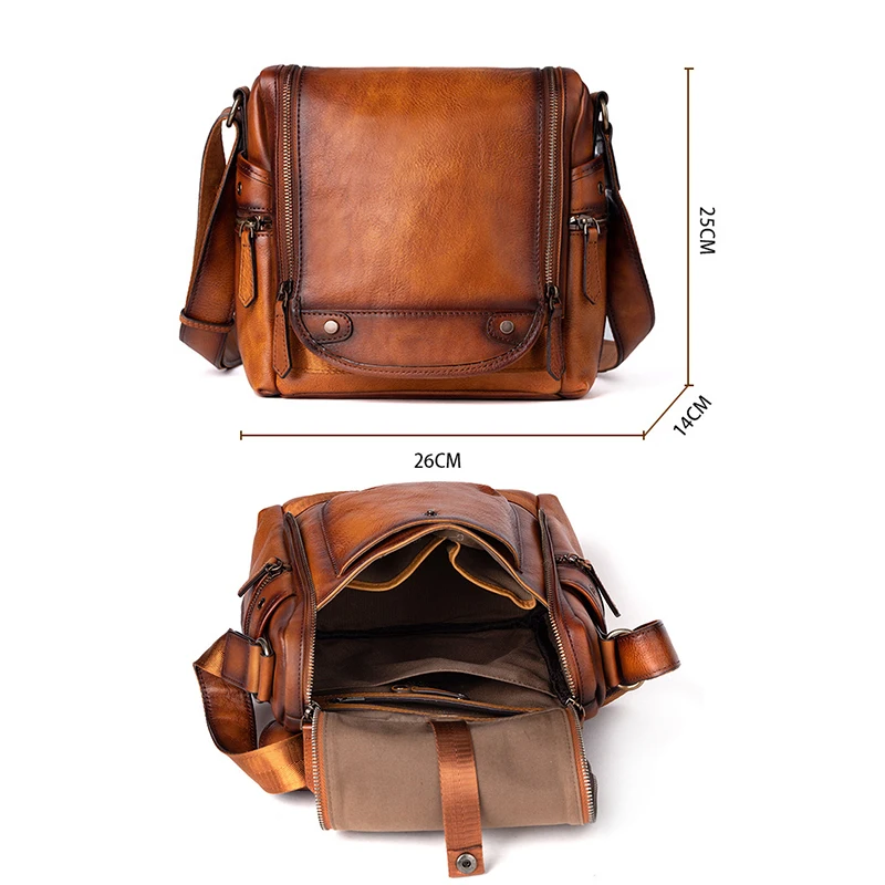 New Retro Genuine Leather Men Bag First Layer Cowhide Men\'s Handmade Shoulder Messenger Bags Male Large Capacity Cross Body